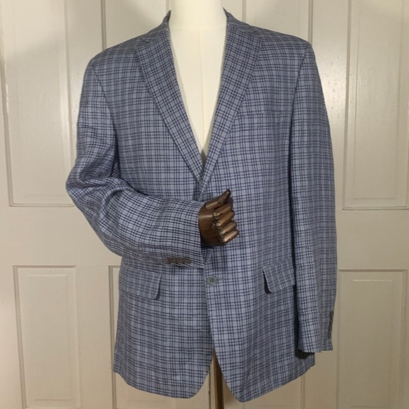 Lauren Ralph Lauren Other - Lauren‎ Ralph Lauren Blazer Mens 44L Blue Plaid Linen Sport Coat 2 Button